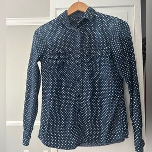 J. Crew Denim Navy and White Dot Button Down Shirt